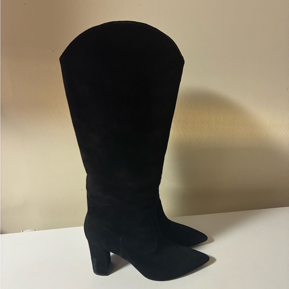 Marc Fisher Black Suede Heeled Boots Size 6.5